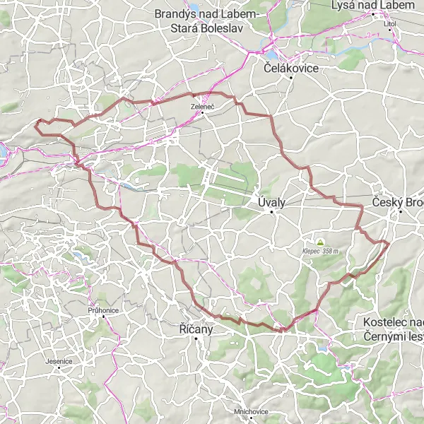 Map miniature of "Scenic Gravel Tour" cycling inspiration in Praha, Czech Republic. Generated by Tarmacs.app cycling route planner