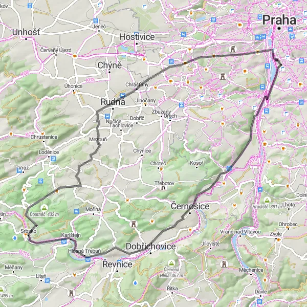 Miniatura mapy "Szlak do Vysoké stráně" - trasy rowerowej w Praha, Czech Republic. Wygenerowane przez planer tras rowerowych Tarmacs.app
