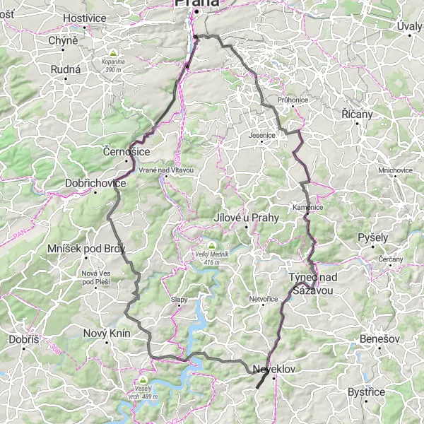 Miniatura mapy "Wyzwania na trasie do Chotilsko" - trasy rowerowej w Praha, Czech Republic. Wygenerowane przez planer tras rowerowych Tarmacs.app
