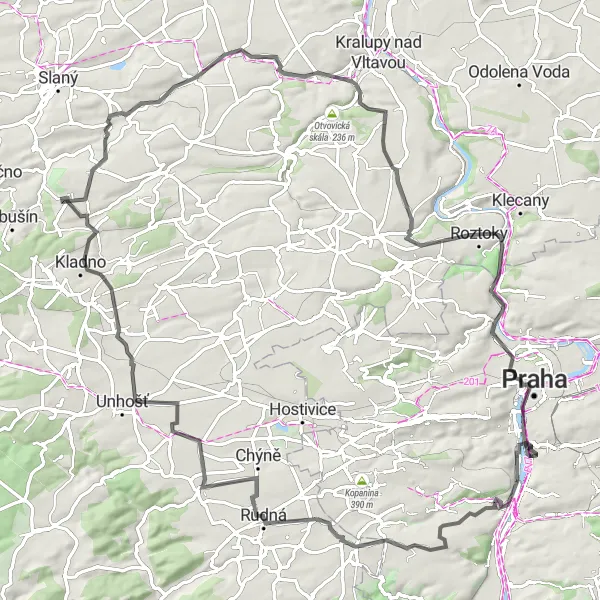 Miniatura mapy "Szlak przez Vinařicką horę" - trasy rowerowej w Praha, Czech Republic. Wygenerowane przez planer tras rowerowych Tarmacs.app