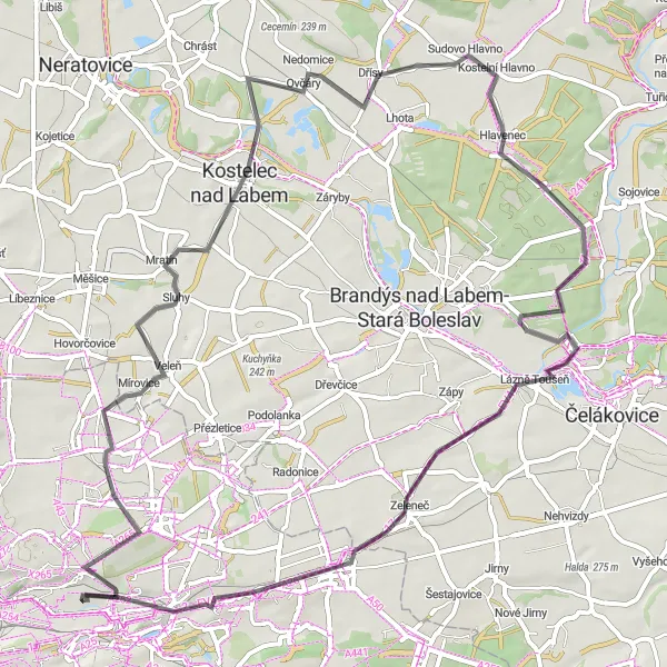Miniatura mapy "Trasa rowerowa przez Sudovo Hlavno i Nový Vestec" - trasy rowerowej w Praha, Czech Republic. Wygenerowane przez planer tras rowerowych Tarmacs.app