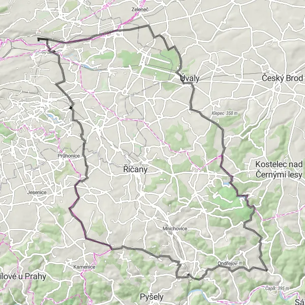 Miniaturní mapa "Okružní cyklistická trasa z Vysočan" inspirace pro cyklisty v oblasti Praha, Czech Republic. Vytvořeno pomocí plánovače tras Tarmacs.app