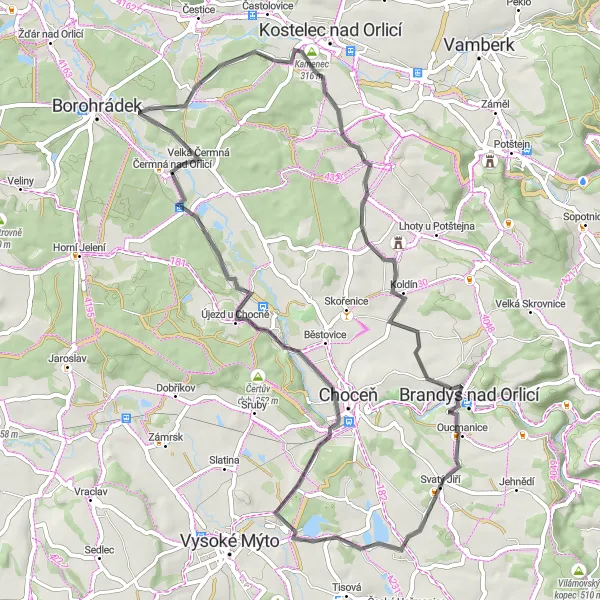 Map miniature of "Dive into Bohemian Heartland" cycling inspiration in Severovýchod, Czech Republic. Generated by Tarmacs.app cycling route planner