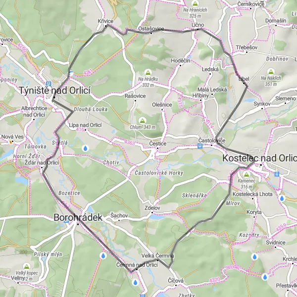 Map miniature of "Borohrádek Loop" cycling inspiration in Severovýchod, Czech Republic. Generated by Tarmacs.app cycling route planner