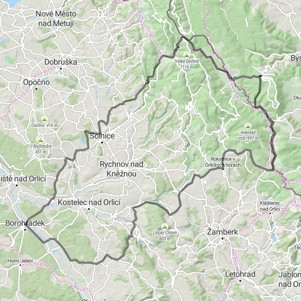 Map miniature of "Zdobnicí Road Challenge" cycling inspiration in Severovýchod, Czech Republic. Generated by Tarmacs.app cycling route planner