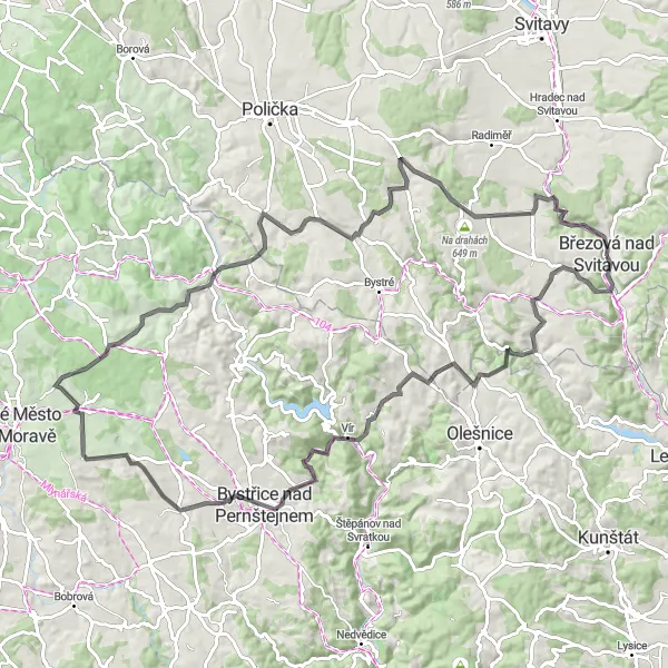 Mapa miniatúra "Okruh pre cestné bicykle s výhľadmi" cyklistická inšpirácia v Severovýchod, Czech Republic. Vygenerované cyklistickým plánovačom trás Tarmacs.app