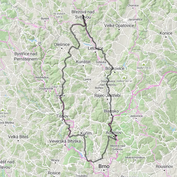 Mapa miniatúra "Cyklotrasa Podolí-Brumov" cyklistická inšpirácia v Severovýchod, Czech Republic. Vygenerované cyklistickým plánovačom trás Tarmacs.app