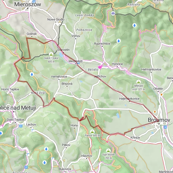 Map miniature of "Broumov Gravel Adventure" cycling inspiration in Severovýchod, Czech Republic. Generated by Tarmacs.app cycling route planner