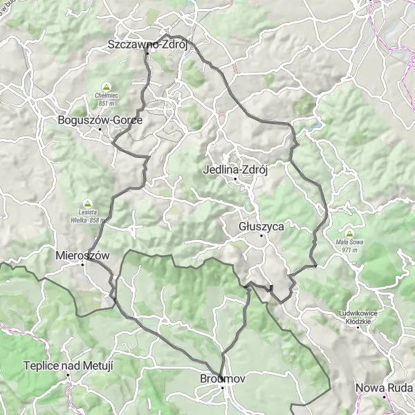 Mapa miniatúra "Okruh kolem Broumova přes Meziměstí až do Benešova" cyklistická inšpirácia v Severovýchod, Czech Republic. Vygenerované cyklistickým plánovačom trás Tarmacs.app