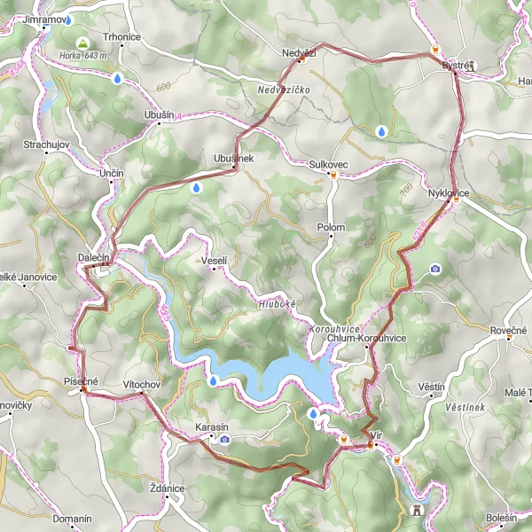 Miniaturní mapa "Gravel Route Nyklovice - Rozhledna Karasín - Dalečín - Nedvězí" inspirace pro cyklisty v oblasti Severovýchod, Czech Republic. Vytvořeno pomocí plánovače tras Tarmacs.app