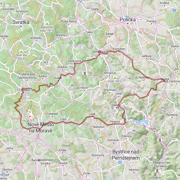 Miniaturní mapa "Gravelový okruh s výhledy" inspirace pro cyklisty v oblasti Severovýchod, Czech Republic. Vytvořeno pomocí plánovače tras Tarmacs.app