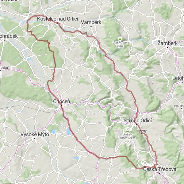 Map miniature of "Gravel Magic in Častolovice" cycling inspiration in Severovýchod, Czech Republic. Generated by Tarmacs.app cycling route planner