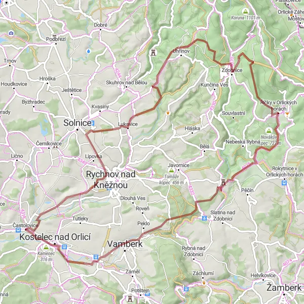 Mapa miniatúra "Do Orlických hor a zpět" cyklistická inšpirácia v Severovýchod, Czech Republic. Vygenerované cyklistickým plánovačom trás Tarmacs.app