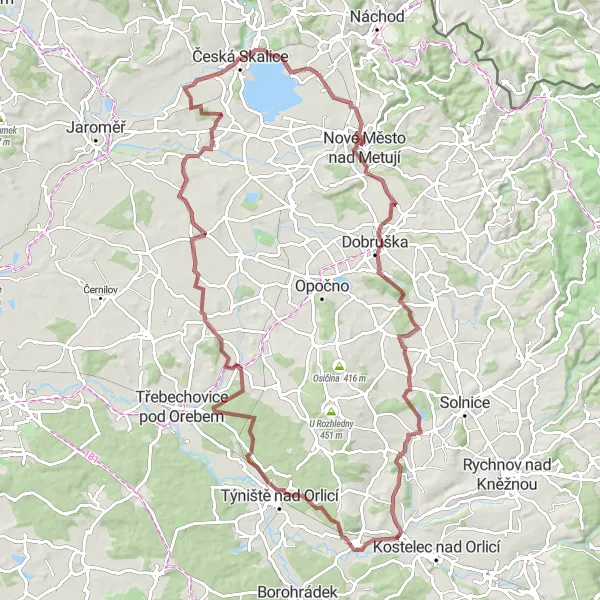 Mapa miniatúra "Orlickými kopci a skrz města" cyklistická inšpirácia v Severovýchod, Czech Republic. Vygenerované cyklistickým plánovačom trás Tarmacs.app