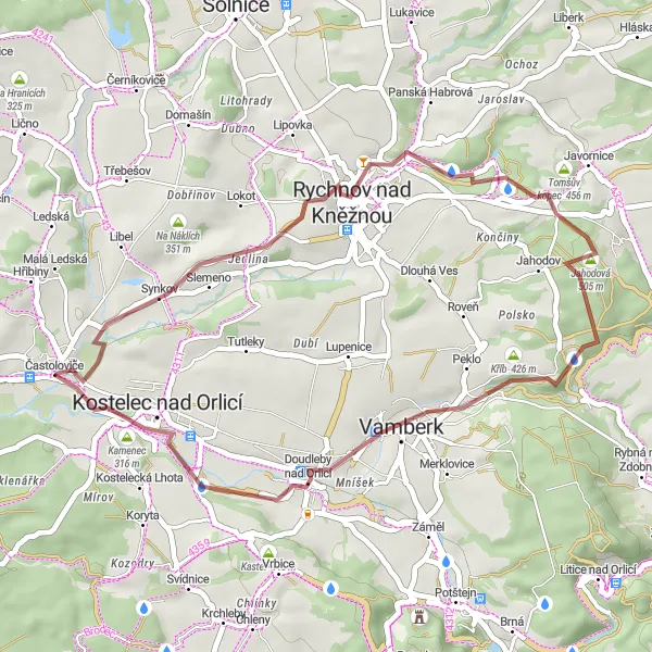 Miniaturní mapa "Okruh kolem Častolovicí (šotolina)" inspirace pro cyklisty v oblasti Severovýchod, Czech Republic. Vytvořeno pomocí plánovače tras Tarmacs.app