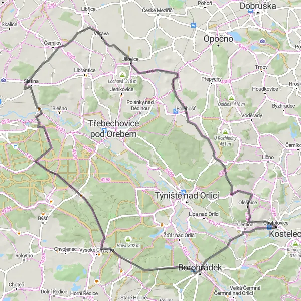 Miniatura mapy "Trasa Borohrádek - Za Humny" - trasy rowerowej w Severovýchod, Czech Republic. Wygenerowane przez planer tras rowerowych Tarmacs.app
