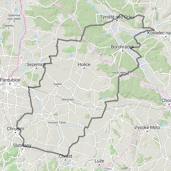 Map miniature of "Štěpnice Circular Road Route" cycling inspiration in Severovýchod, Czech Republic. Generated by Tarmacs.app cycling route planner