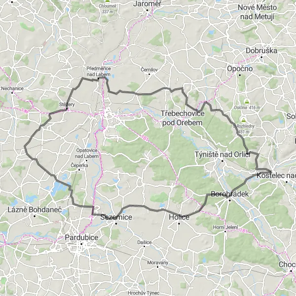 Mapa miniatúra "Okruh s výstupmi ako výzva pre cyklistov" cyklistická inšpirácia v Severovýchod, Czech Republic. Vygenerované cyklistickým plánovačom trás Tarmacs.app