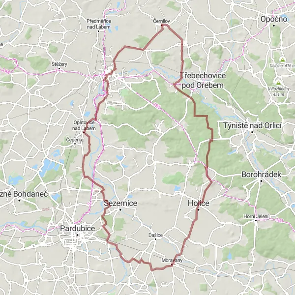 Miniaturní mapa "Gravel trasa z Černilova" inspirace pro cyklisty v oblasti Severovýchod, Czech Republic. Vytvořeno pomocí plánovače tras Tarmacs.app