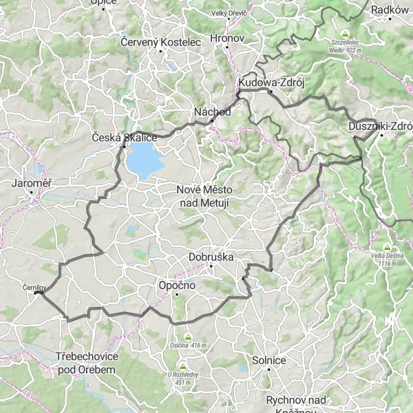 Miniaturní mapa "Bílý kopec a Libníkovice Road Cyklistická Trasa" inspirace pro cyklisty v oblasti Severovýchod, Czech Republic. Vytvořeno pomocí plánovače tras Tarmacs.app