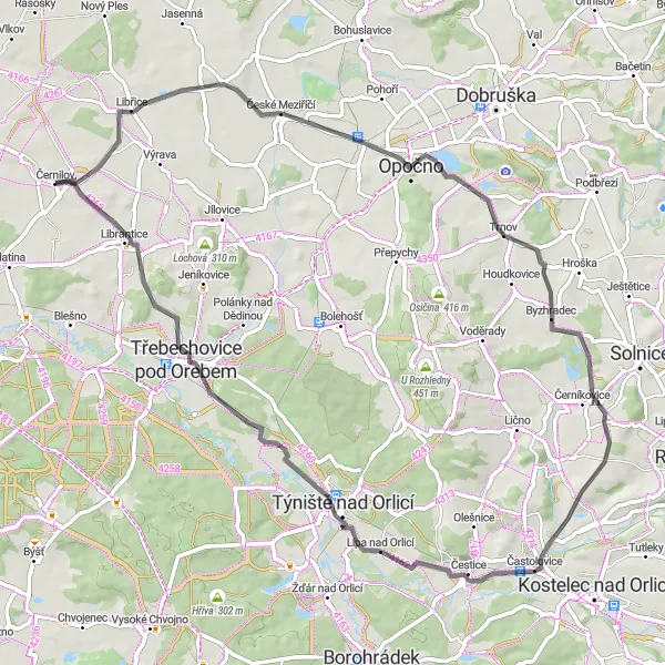 Map miniature of "Idyllic Route through Severovýchod" cycling inspiration in Severovýchod, Czech Republic. Generated by Tarmacs.app cycling route planner