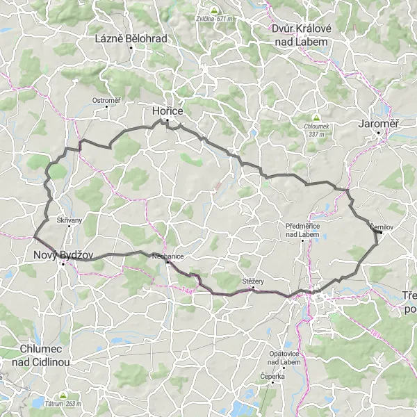 Miniatura mapy "Trasa z Černilova do Újezd" - trasy rowerowej w Severovýchod, Czech Republic. Wygenerowane przez planer tras rowerowych Tarmacs.app