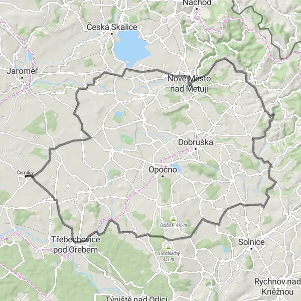 Karten-Miniaturansicht der Radinspiration "Herausfordernde Höhenmeter und malerische Ausblicke" in Severovýchod, Czech Republic. Erstellt vom Tarmacs.app-Routenplaner für Radtouren