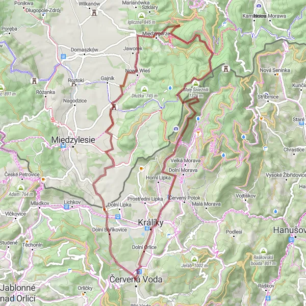 Miniaturní mapa "Náročný výlet na hraně Českých hor" inspirace pro cyklisty v oblasti Severovýchod, Czech Republic. Vytvořeno pomocí plánovače tras Tarmacs.app