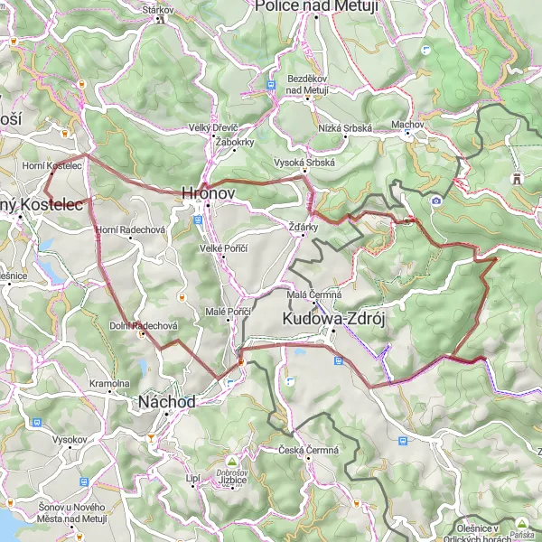 Miniaturní mapa "Skrze křídové hory" inspirace pro cyklisty v oblasti Severovýchod, Czech Republic. Vytvořeno pomocí plánovače tras Tarmacs.app