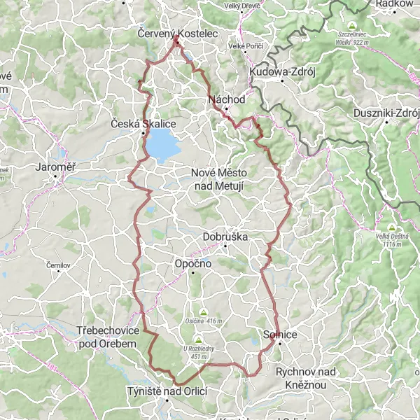 Map miniature of "Jiráskova Chata Gravel Marathon" cycling inspiration in Severovýchod, Czech Republic. Generated by Tarmacs.app cycling route planner