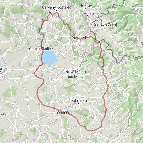 Mapa miniatúra "Gravel route through Náchod and Krahulčí" cyklistická inšpirácia v Severovýchod, Czech Republic. Vygenerované cyklistickým plánovačom trás Tarmacs.app