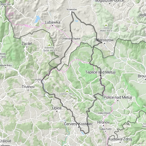 Karten-Miniaturansicht der Radinspiration "Velké Svatoňovice Rundtour" in Severovýchod, Czech Republic. Erstellt vom Tarmacs.app-Routenplaner für Radtouren