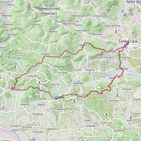 Map miniature of "Česká Lípa Gravel" cycling inspiration in Severovýchod, Czech Republic. Generated by Tarmacs.app cycling route planner