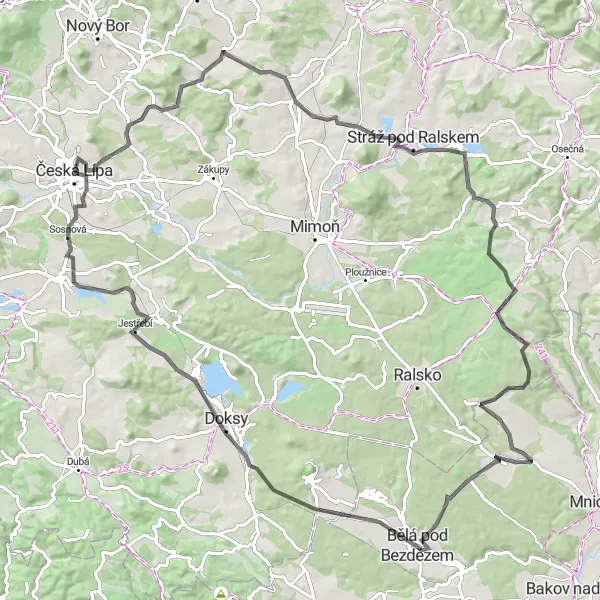 Map miniature of "Česká Lípa 99" cycling inspiration in Severovýchod, Czech Republic. Generated by Tarmacs.app cycling route planner