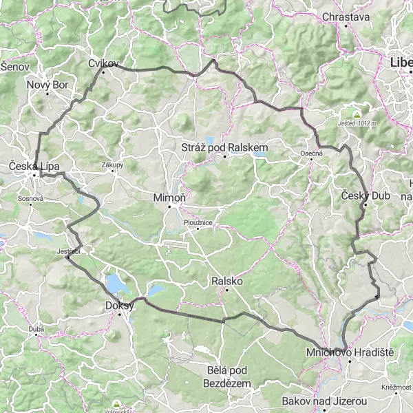 Miniaturní mapa "Cesta do Krupé" inspirace pro cyklisty v oblasti Severovýchod, Czech Republic. Vytvořeno pomocí plánovače tras Tarmacs.app