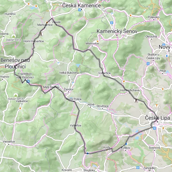 Map miniature of "Česká Lípa 54" cycling inspiration in Severovýchod, Czech Republic. Generated by Tarmacs.app cycling route planner