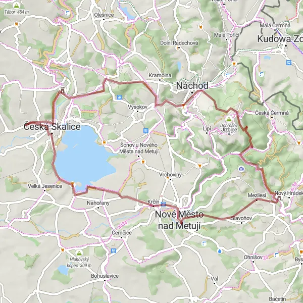 Mapa miniatúra "Gravelová jazda k Českému betlému" cyklistická inšpirácia v Severovýchod, Czech Republic. Vygenerované cyklistickým plánovačom trás Tarmacs.app