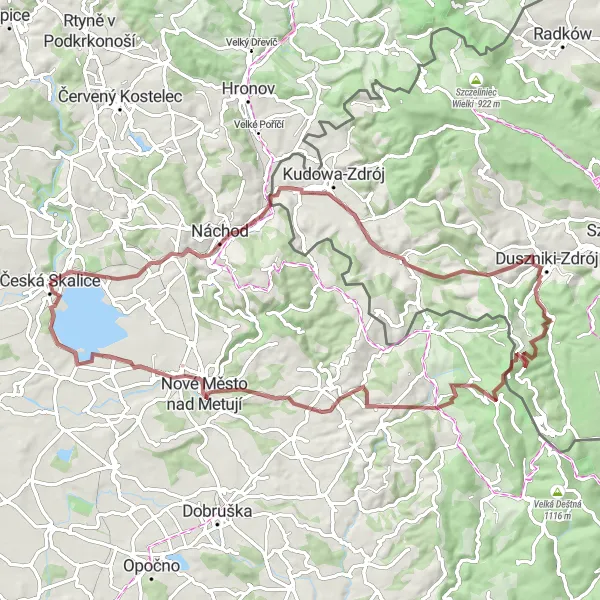 Map miniature of "Challenging Gravel Ride to Słone" cycling inspiration in Severovýchod, Czech Republic. Generated by Tarmacs.app cycling route planner