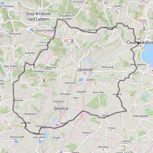 Map miniature of "Scenic Loop to Sestajovice" cycling inspiration in Severovýchod, Czech Republic. Generated by Tarmacs.app cycling route planner