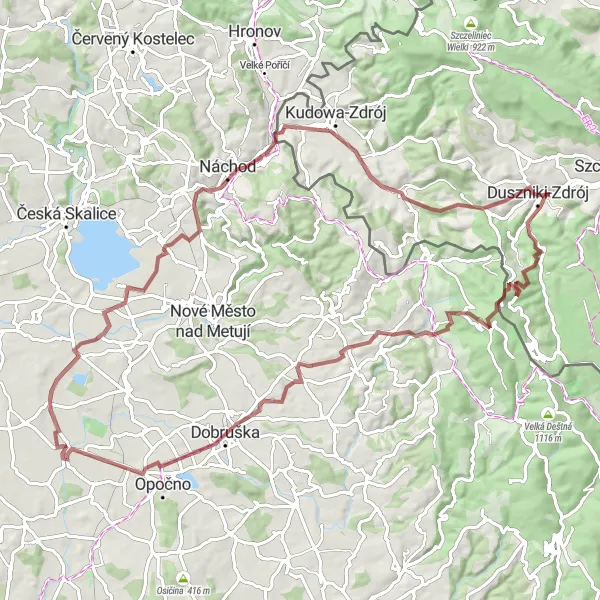 Map miniature of "The Gravel Adventure" cycling inspiration in Severovýchod, Czech Republic. Generated by Tarmacs.app cycling route planner