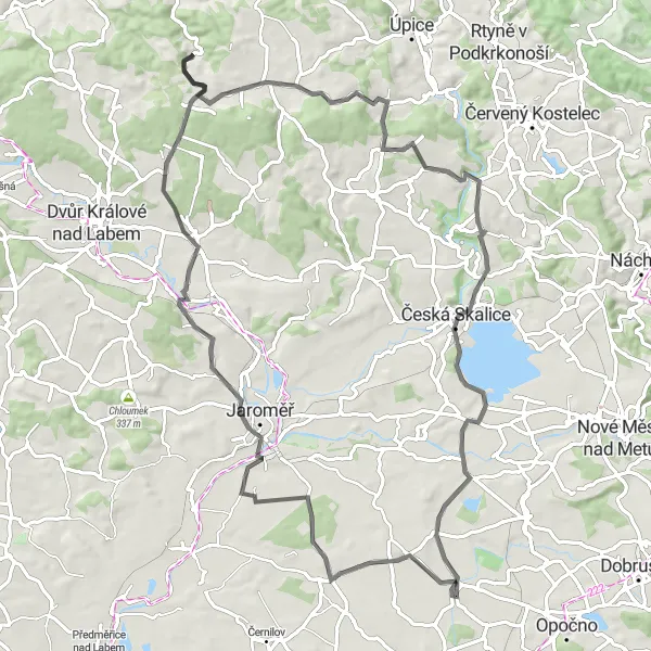 Miniaturní mapa "Road okruh po okolí Českého Meziříčí" inspirace pro cyklisty v oblasti Severovýchod, Czech Republic. Vytvořeno pomocí plánovače tras Tarmacs.app