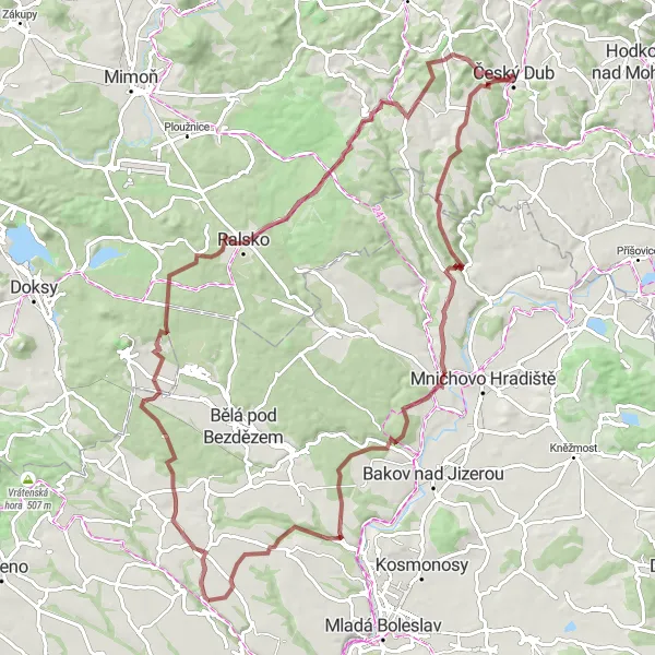 Mapa miniatúra "Gravelová trasa Rečkov - Český Dub" cyklistická inšpirácia v Severovýchod, Czech Republic. Vygenerované cyklistickým plánovačom trás Tarmacs.app