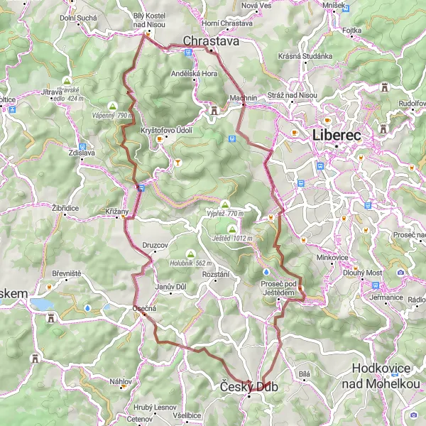 Karten-Miniaturansicht der Radinspiration "Eine abwechslungsreiche 54 km lange Schotterradroute durch die Berge Tschechiens" in Severovýchod, Czech Republic. Erstellt vom Tarmacs.app-Routenplaner für Radtouren