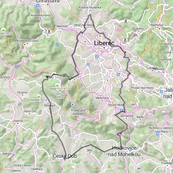 Mapa miniatúra "Cyklotrasa Stráž nad Nisou" cyklistická inšpirácia v Severovýchod, Czech Republic. Vygenerované cyklistickým plánovačom trás Tarmacs.app