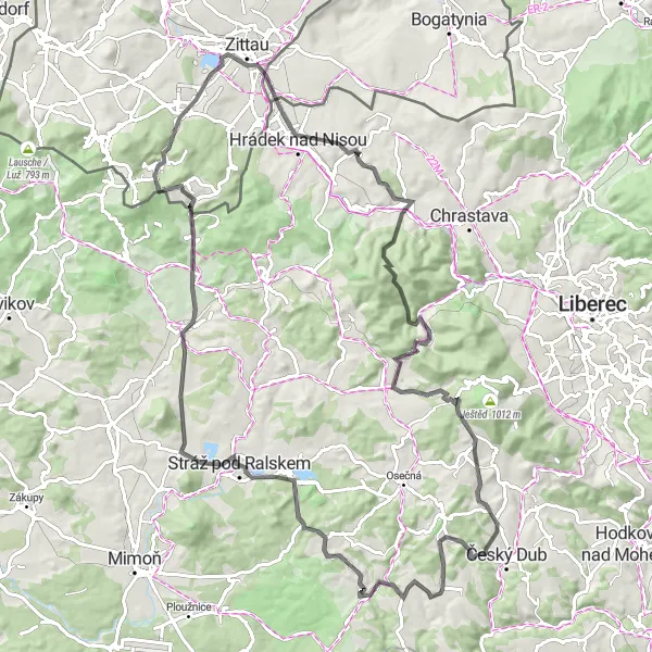 Mapa miniatúra "Silniční cyklotrasa kolem Českého Dubu" cyklistická inšpirácia v Severovýchod, Czech Republic. Vygenerované cyklistickým plánovačom trás Tarmacs.app