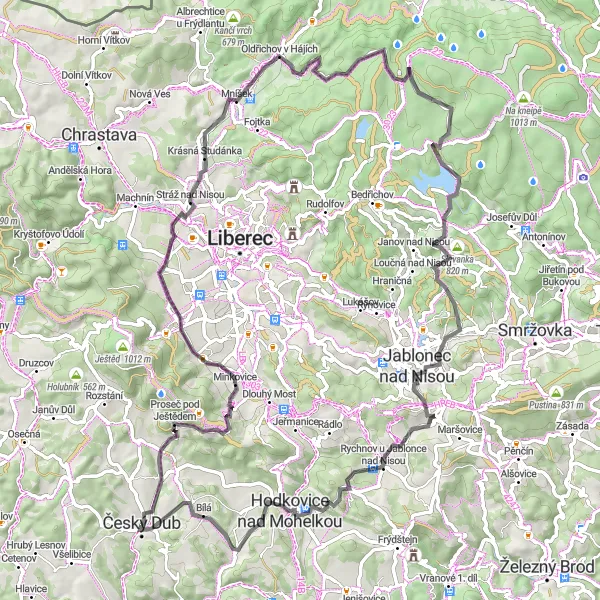 Karten-Miniaturansicht der Radinspiration "Hügeliges Roadbike-Abenteuer rund um Český Dub" in Severovýchod, Czech Republic. Erstellt vom Tarmacs.app-Routenplaner für Radtouren