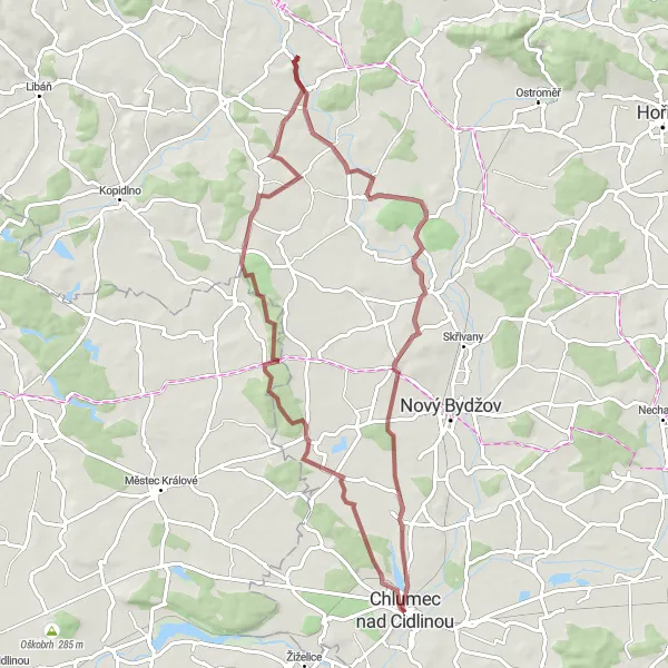 Miniatura mapy "Trasa Gravel w okolicach Chlumca nad Cidlinou" - trasy rowerowej w Severovýchod, Czech Republic. Wygenerowane przez planer tras rowerowych Tarmacs.app