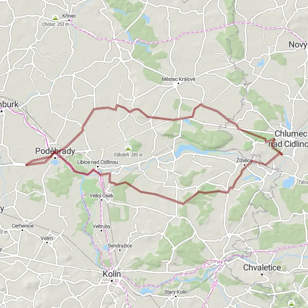 Mapa miniatúra "Gravel na východnú" cyklistická inšpirácia v Severovýchod, Czech Republic. Vygenerované cyklistickým plánovačom trás Tarmacs.app