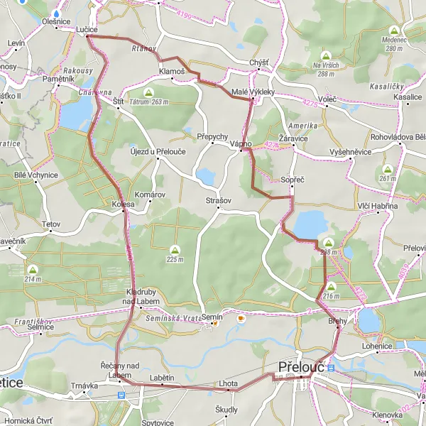 Mapa miniatúra "Turistický okruh" cyklistická inšpirácia v Severovýchod, Czech Republic. Vygenerované cyklistickým plánovačom trás Tarmacs.app