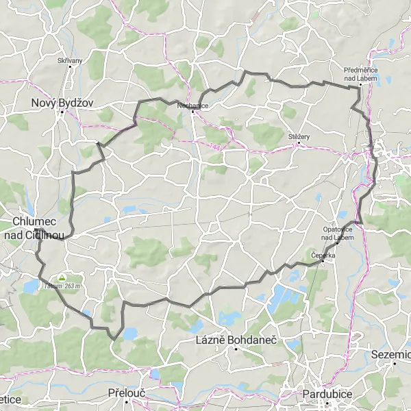 Map miniature of "Chlumec nad Cidlinou Loop" cycling inspiration in Severovýchod, Czech Republic. Generated by Tarmacs.app cycling route planner